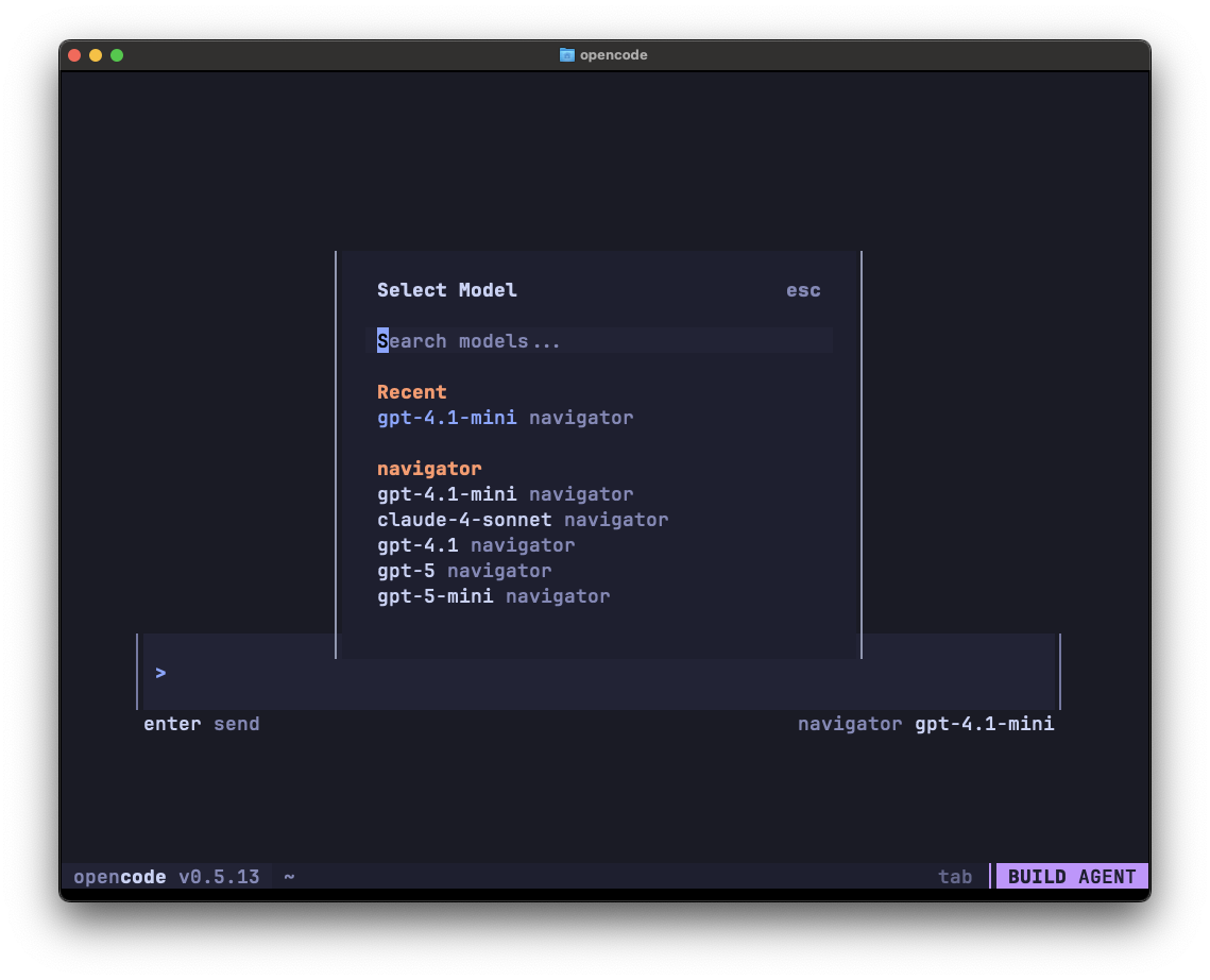 open code model selection